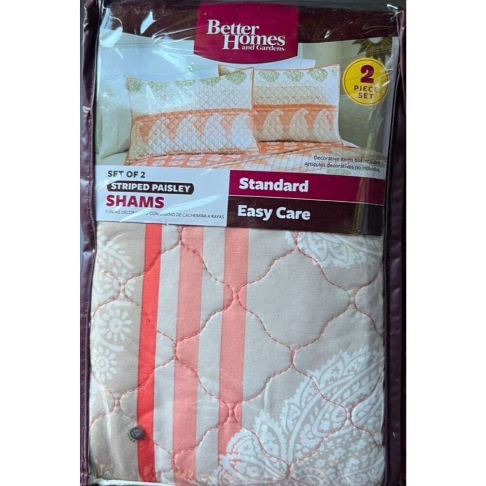 Better Homes and Gardens Striped Paisley Sham PAIR  20 x 28" Standard Coral Tan